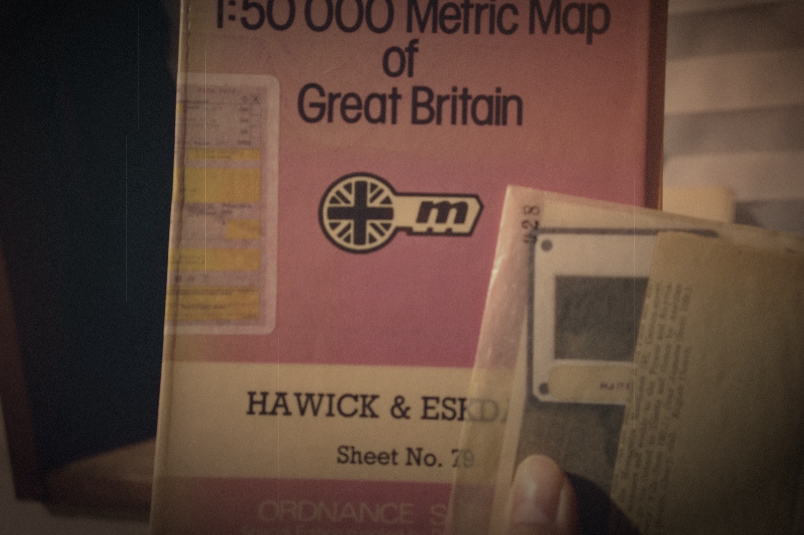 Piano Distance — close detail of a 1:50,000 Ordnance Survey map of Great Britain (Hawick & Eskdale, Sheet 79), part of the Fluid Audio handmade CD's source imagery.
